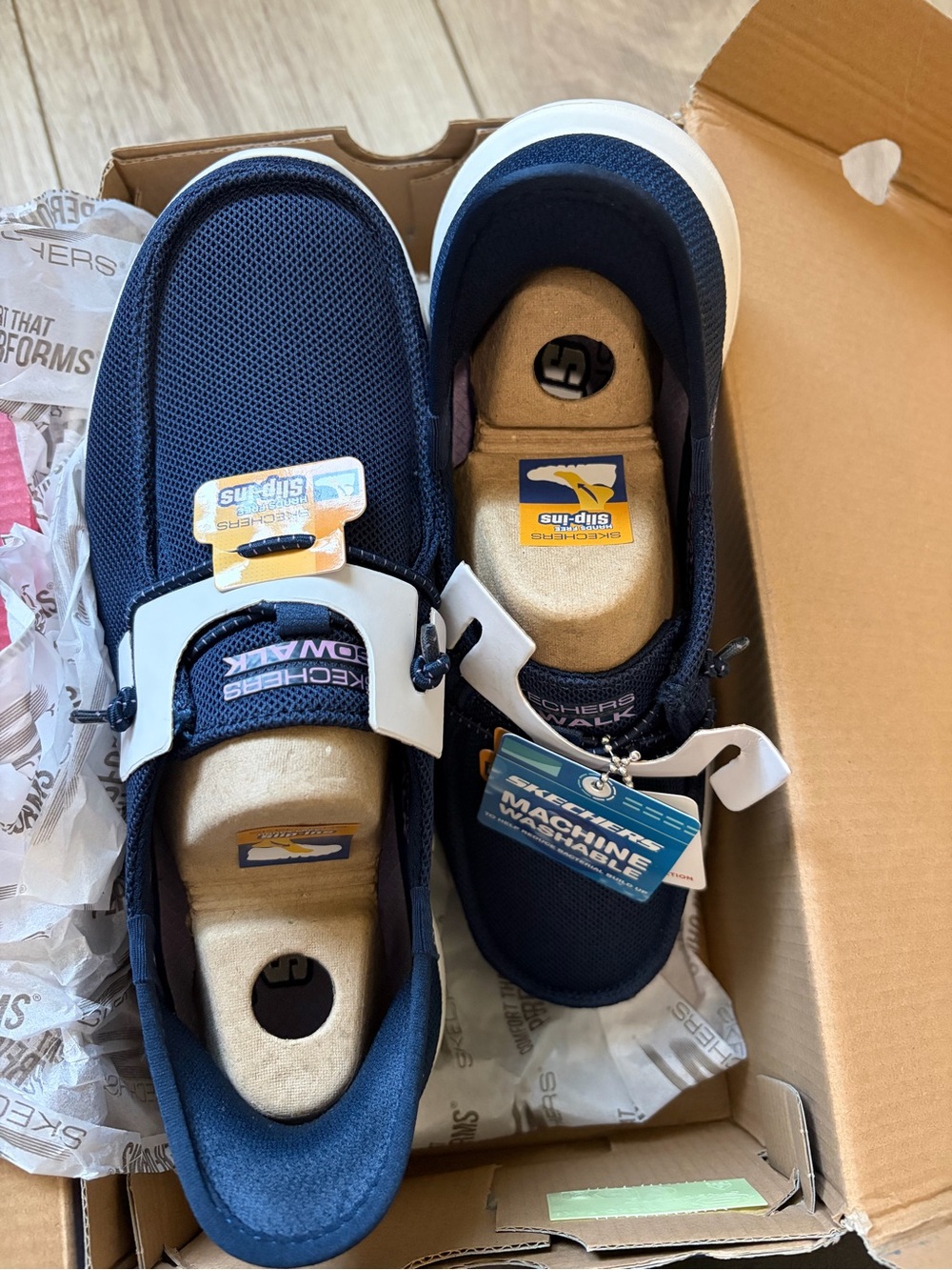 Skechers Navy Blue Mesh Slip-On Sneakers with White Accents
